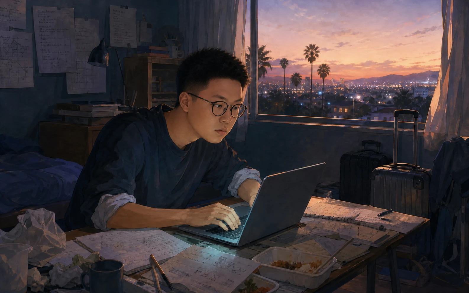 Illustrated scene from Jinghan's Los Angeles chapter